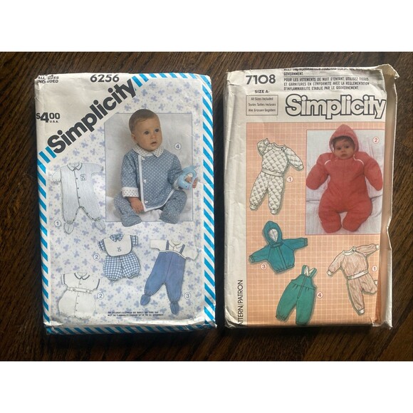 Simplicity 6259 & 7108 Layette and Snowsuit Baby Sewing Patterns - VTG Uncut NOS - Picture 2 of 6